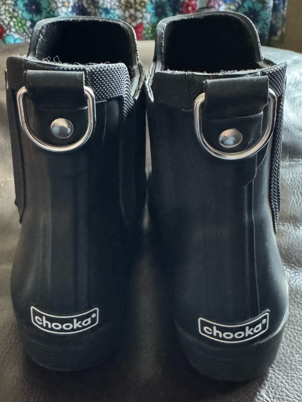 chooka Black Short Ankle Rain Boots with Silver Hardware